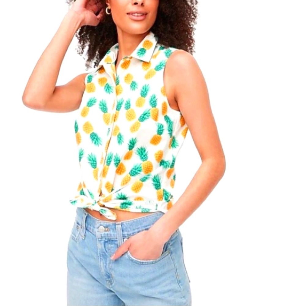 J. Crew Pineapple Print Cotton Sleeveless Blouse